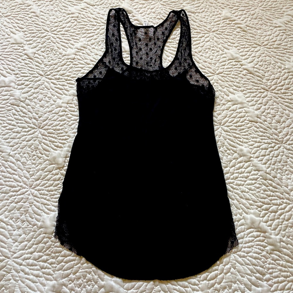 Free People Mesh Lace Polka Dot Black Tank Top Medium NEW